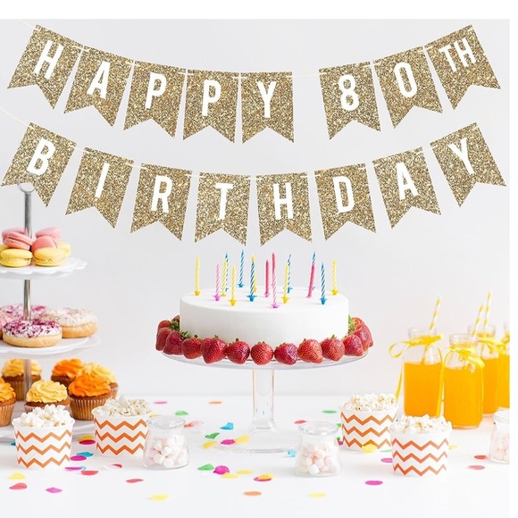 NWOT - Pre Strung Happy 80th Birthday sign Comes with 5 Tropical Drawstring Bags - Picture 5 of 14